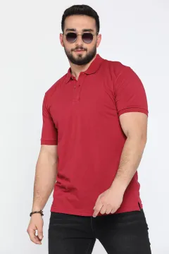 Erkek Polo Yaka Likralı T-shirt Bordo