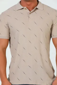 Erkek Polo Yaka Likralı T-shirt Bej