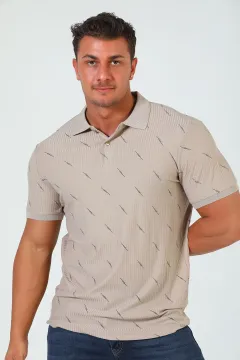 Erkek Polo Yaka Likralı T-shirt Bej
