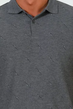 Erkek Polo Yaka Likralı T-shirt Koyugri