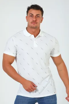 Erkek Polo Yaka Likralı T-shirt Krem