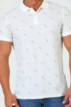 Erkek Polo Yaka Likralı T-shirt Krem