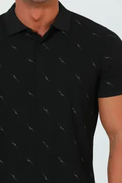 Erkek Polo Yaka Likralı T-shirt Siyah