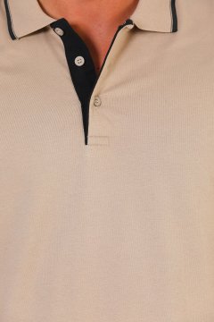 Erkek Polo Yaka Likralı T-shirt Vizon