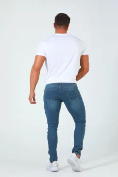 Erkek Tırnaklı Likralı Jeans Pantolon Mavi Tint