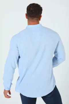 Erkek Uzun Kol Keten Gömlek Mavi