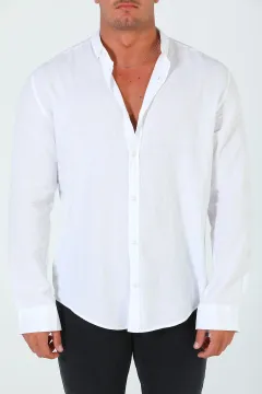 Erkek Uzun Kol Keten Gömlek Beyaz