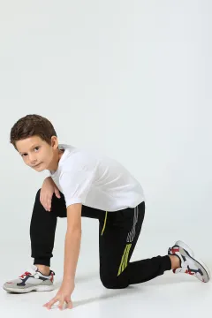 Erkek Çocuk Paça Lastikli Şeritli Joger Alt Eşofman Siyah