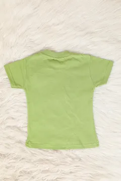 Erkek Çocuk Likralı Bisiklet Yaka Baskılı T-shirt Fıstık Yeşili