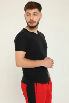 Erkek Likralı V Yaka Slim Fit Basic Body T-shirt Füme