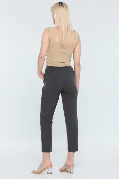 Kadın Likralı Yüksek Bel Kemer Detaylı Bilek Boy Pantolon Füme