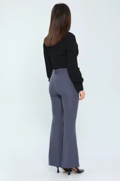 Kadın Yüksek Bel İspanyol Paça Pantolon Füme