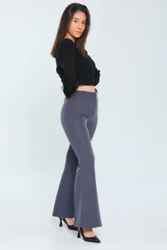 Kadın Yüksek Bel İspanyol Paça Pantolon Füme