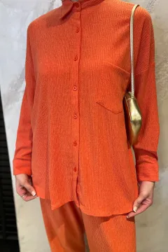 Gömlek Pantolon Bürümcük Tesettür İkili Takım Orange