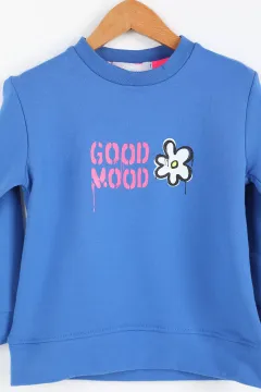 Good Mood Baskılı Kız Çocuk Sweatshirt Mavi