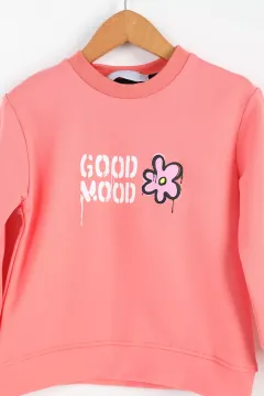 Good Mood Baskılı Kız Çocuk Sweatshirt Pembe