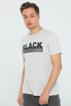 Erkek Likralı Black Baskılı T-shirt Gri