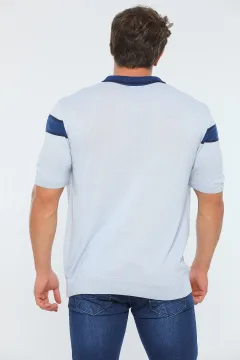 Erkek Likralı Polo Yaka Mevsimlik Triko T-shirt Gri