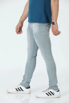 Erkek Likralı Yırtıklı Jeans Pantolon Gri