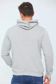 Erkek Kapüşonlu Kanguru Cepli Basic Sweatshirt Gri