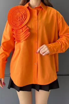 Gül Detaylı Tarz Kadın Gömlek Orange