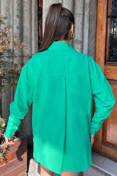 Gül Detaylı Tarz Kadın Gömlek Yeşil