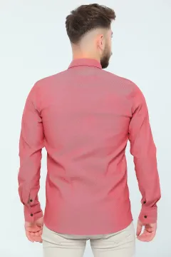 Erkek Likralı Çift Cepli Uzun Kollu Gömlek Gülkurusu