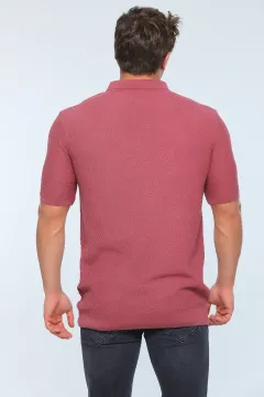 Erkek Likralı Polo Yaka Mevsimlik Triko T-shirt Gülkurusu