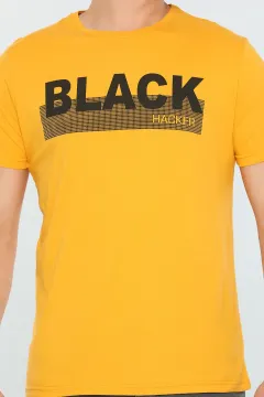 Erkek Likralı Black Baskılı T-shirt Hardal