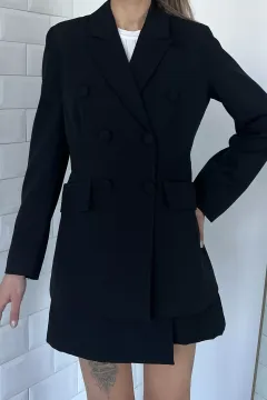 İç Astarlı Cep Detaylı Kadın Blazer Ceket Siyah