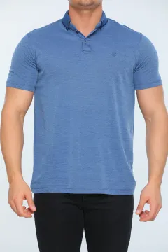 Erkek Likralı Polo Yaka T-shirt İndigo