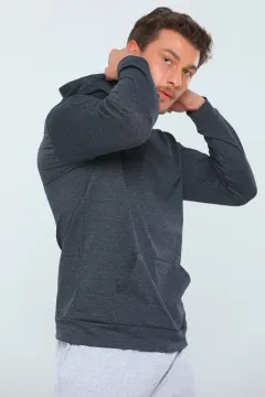 Erkek Kapüşonlu Kanguru Cep Basic Sweatshirt K.antrasit