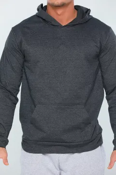 Erkek Kapüşonlu Kanguru Cep Basic Sweatshirt K.antrasit