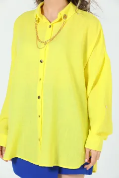 Kadın Aksesuar Detaylı Büyük Beden Gömlek Sarı