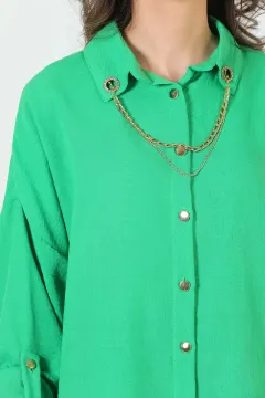 Kadın Aksesuar Detaylı Büyük Beden Gömlek Yeşil
