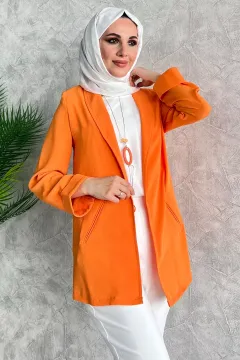 Kadın Aksesuar Detaylı Tesettür Bluz Ceket İkili Takım Orange
