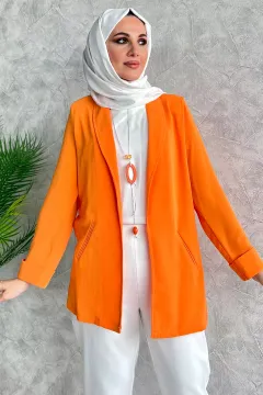 Kadın Aksesuar Detaylı Tesettür Bluz Ceket İkili Takım Orange
