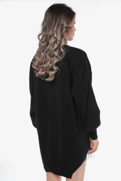 Kadın Alt Asimetrik Kesim Zincir Detaylı Trıko Bluz Siyah