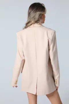 Kadın Astarı Desenli Blazer Ceket Bej