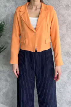 Kadın Astarlı Crop Blazer Ceket Somon