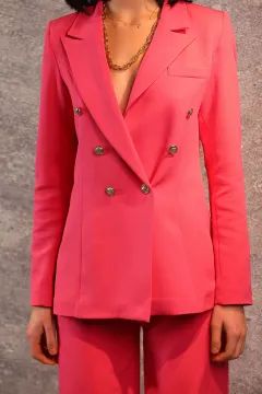 Kadın Astarlı Düğmeli Blazer Ceket Fuşya