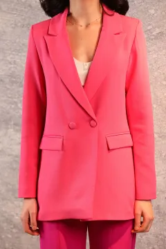 Kadın Astarlı Düğmeli Blazer Ceket Fuşya
