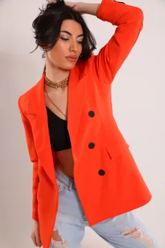 Kadın Astarlı Düğmeli Blazer Ceket Orange