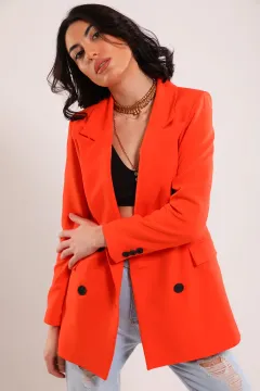 Kadın Astarlı Düğmeli Blazer Ceket Orange