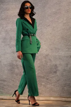 Kadın Astarlı Düğmeli Blazer Ceket Yeşil