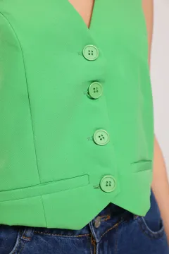 Kadın Astarlı Düğmeli Yelek Yeşil