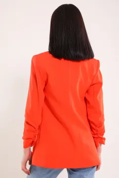 Kadın Astarlı Kol Büzgü Detaylı Blazer Ceket Orange