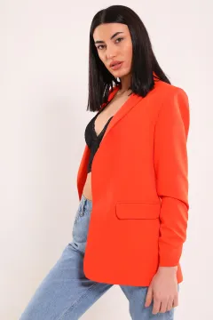 Kadın Astarlı Kol Büzgü Detaylı Blazer Ceket Orange