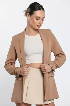 Kadın Astarlı Kol Büzgü Detaylı Blazer Ceket Bisküvi