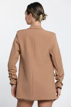 Kadın Astarlı Kol Büzgü Detaylı Blazer Ceket Bisküvi